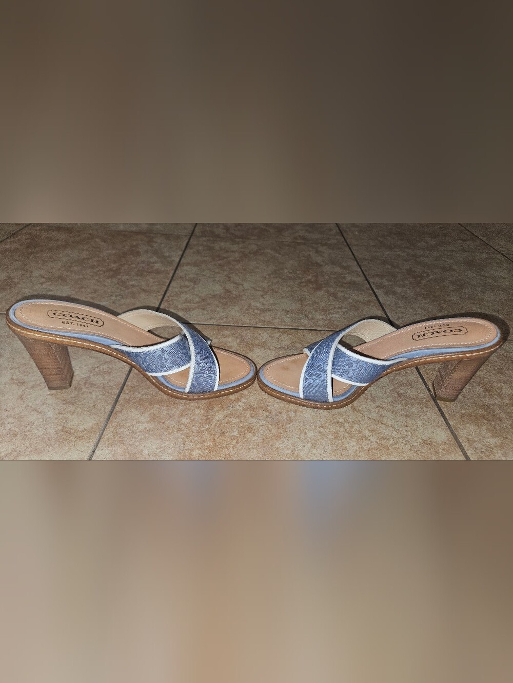 Coach Blue and White Monogram Bag with Matching Heeled Sandals - Picture 7 of 9